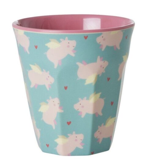 Rice Kindergeschirr | Rice Becher Medium Melamin 9X9X9Cm Flying Pig