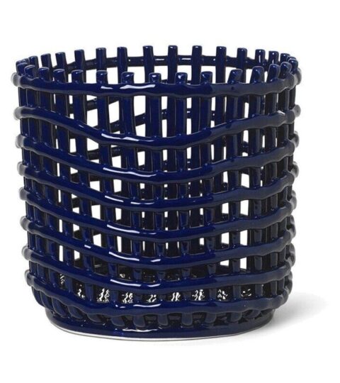 Ferm Living Deko | Ferm Living Korb Aus Keramik In Blau O: 23.5 X H: 21 Cm