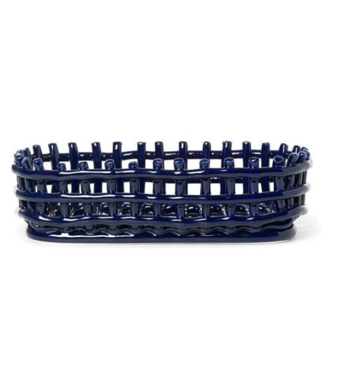 Ferm Living Deko | Ferm Living Korb Aus Keramik Oval In Blau B: 30 X H: 8.5 X T: 15 Cm