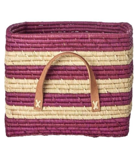 Rice Deko | Rice Korb Mit Ledergriffen L30Xw30Xh25Cm Gestreift Aubergine